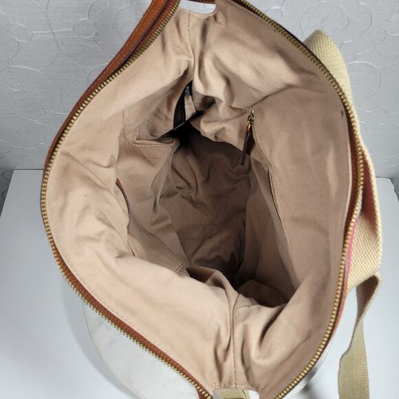 GILI Embroidered Canvas Backpack 13" Red Tan Leather Trim Adj Straps‎ Zipper - Picture 5 of 16